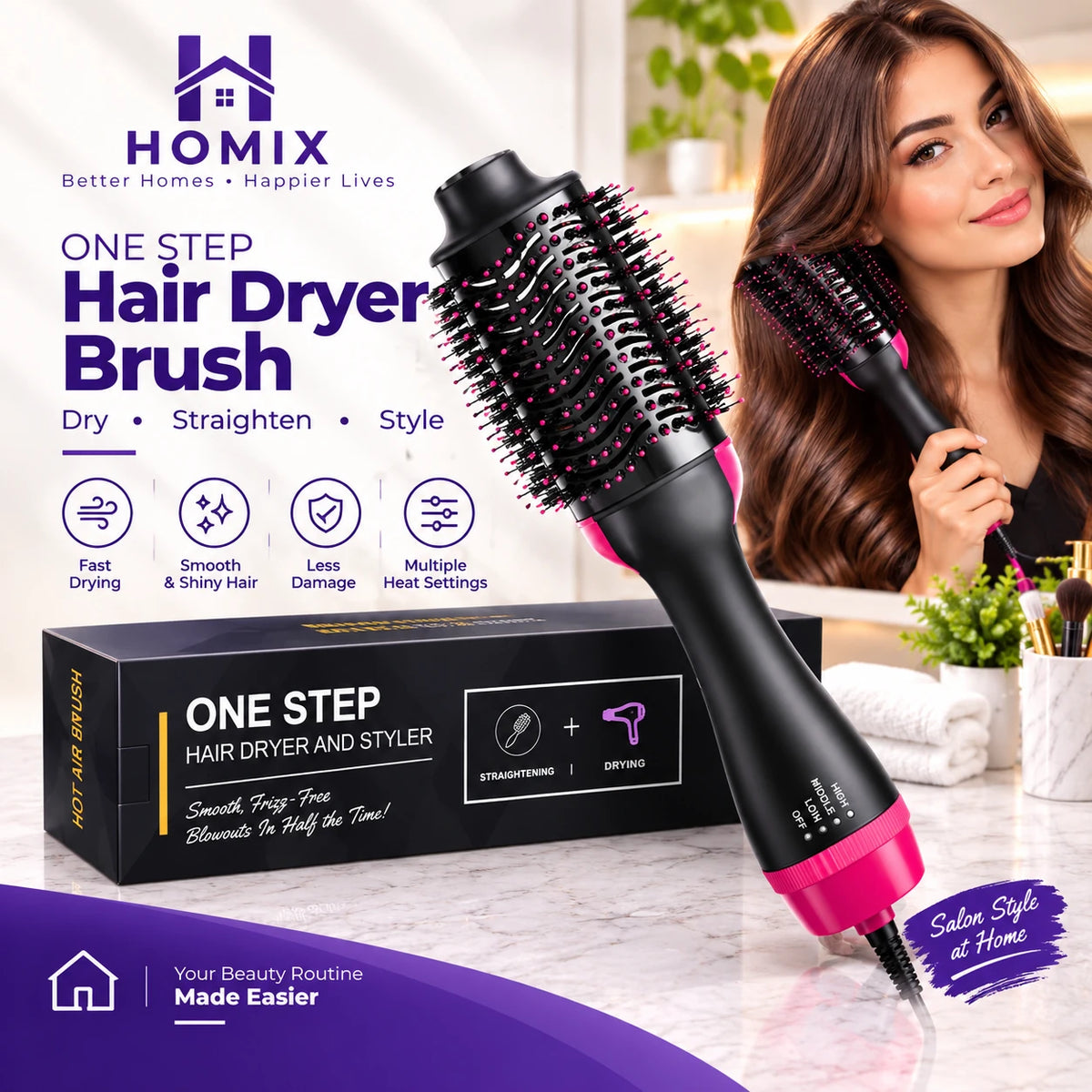 One-Step Hair Dryer Brush-3-in-1 Hair Dryer, Styler & Volumizer!