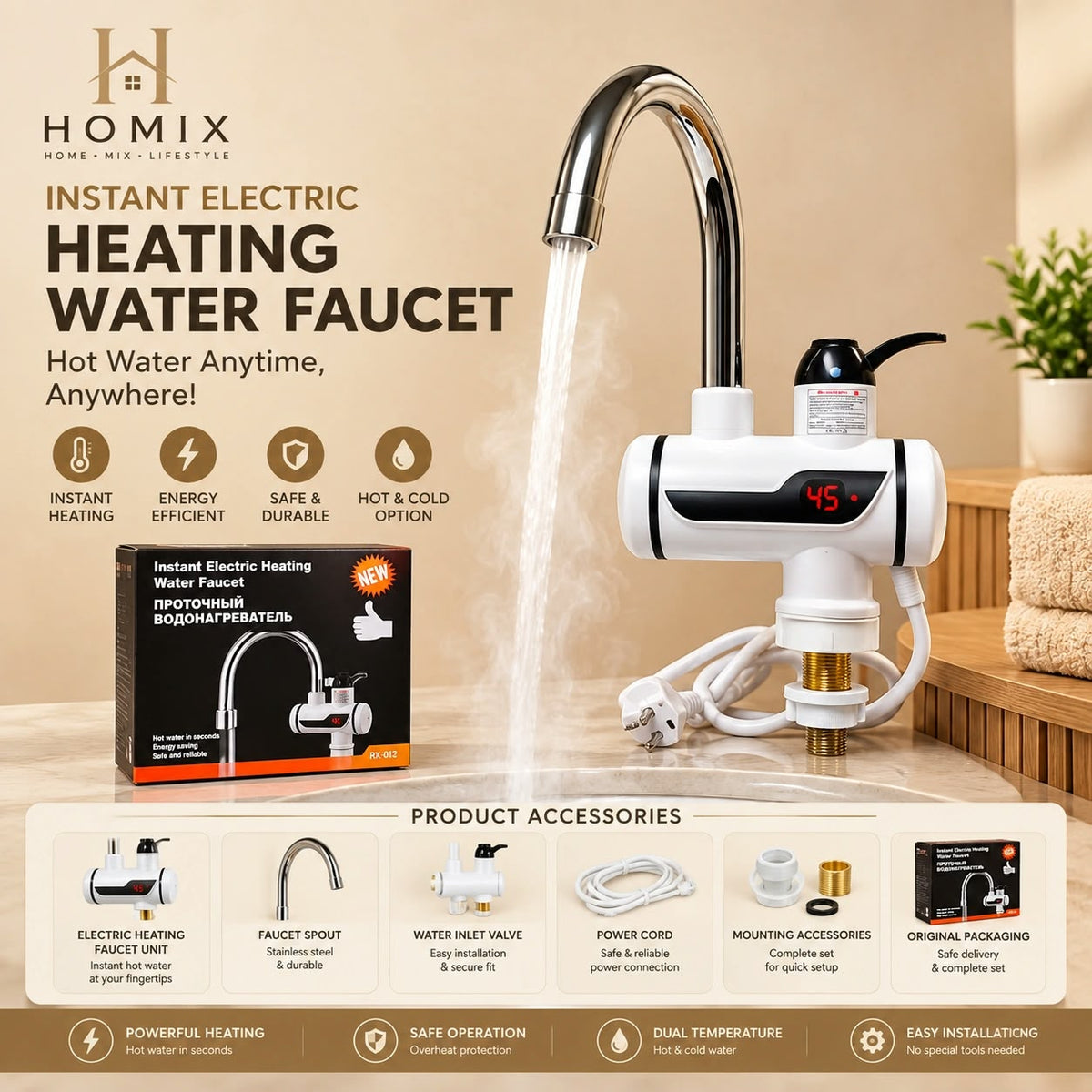 Instant Electric Heating Water Tap! 1 Year Element Warrenty!
