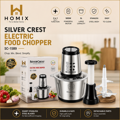 Silver Crest Chopper | 3 Litter | Meat Grinder | 4 Blades
